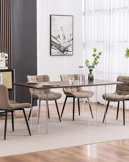 YOUTASTE Khaki Dining Chairs Set of 2 PU Leather Upholstered Modern Armless Dining Room Chair with Back Metal Legs Kitchen Dinner Accent Guest Chairs for Vanity Reception Waiting Room - LeafyLoom
