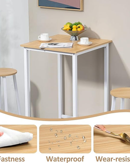 Finnhomy Bar Table Set, 23.6" Pub Table High Top Table, Square Bar Height Table, Bar Table with Stools, Kitchen Table Set for 2, Industrial Breakfast for Kitchen, Living Room, Oak Beige and White - LeafyLoom