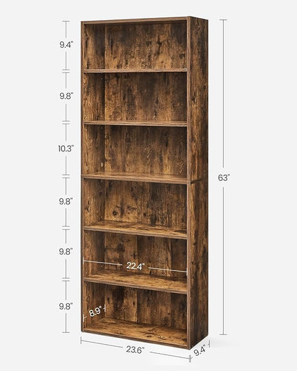 VASAGLE Bookshelf, 23.6 Inches Wide, 6-Tier Open Bookcase with Adjustable Storage Shelves, Floor Standing Unit, Rustic Brown ULBC166X01 - LeafyLoom