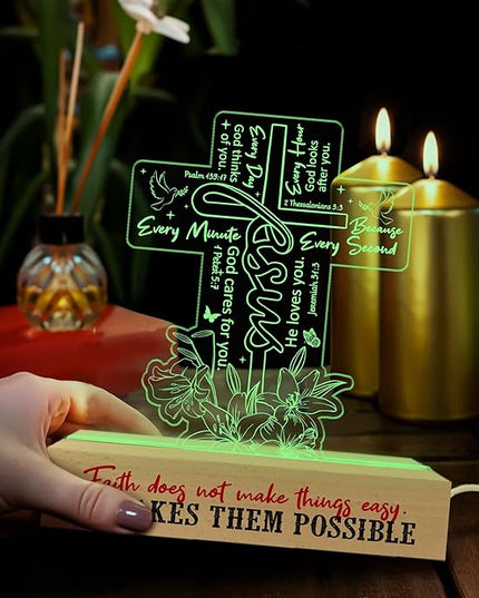 Jesus Christian 3D Illusion Light Gift for Women Men Prayers, Inspirational Gift for Daughter Son Friends Family on Birthday, Religious Gift, Christian Night Light Decor for Home Table Deskt - LeafyLoom