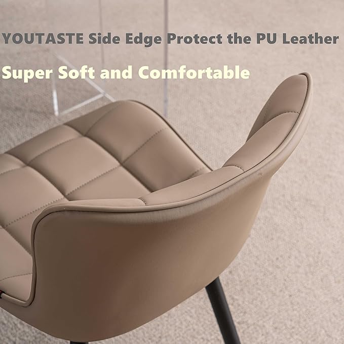 YOUTASTE Khaki Dining Chairs Set of 2 PU Leather Upholstered Modern Armless Dining Room Chair with Back Metal Legs Kitchen Dinner Accent Guest Chairs for Vanity Reception Waiting Room - LeafyLoom
