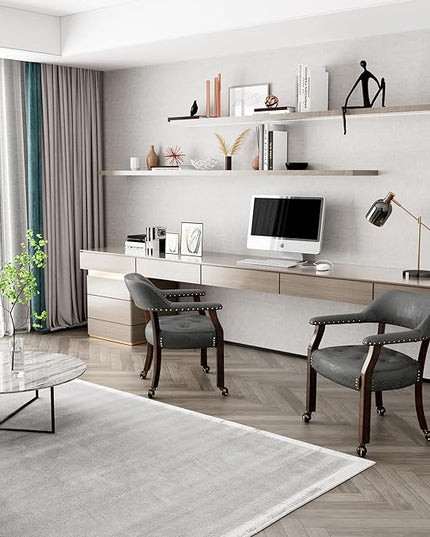 Large Dining Chairs with Casters and Arms, Rolling Dining Chairs with Wheels, Accent Game Chairs, Boss Caption's Chairs, 26"D x 25.2"W x 31.5"H, Espresso Legs & Dark Grey Fabric SY-318-GY - LeafyLoom