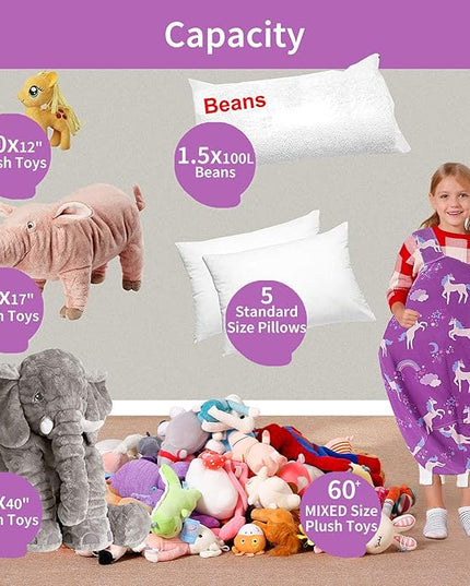 Aubliss Stuffed Animal Bean Bag Storage Chair (Purple Unicorn, Medium (32'')) - LeafyLoom