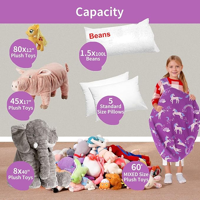 Aubliss Stuffed Animal Bean Bag Storage Chair (Purple Unicorn, Medium (32'')) - LeafyLoom