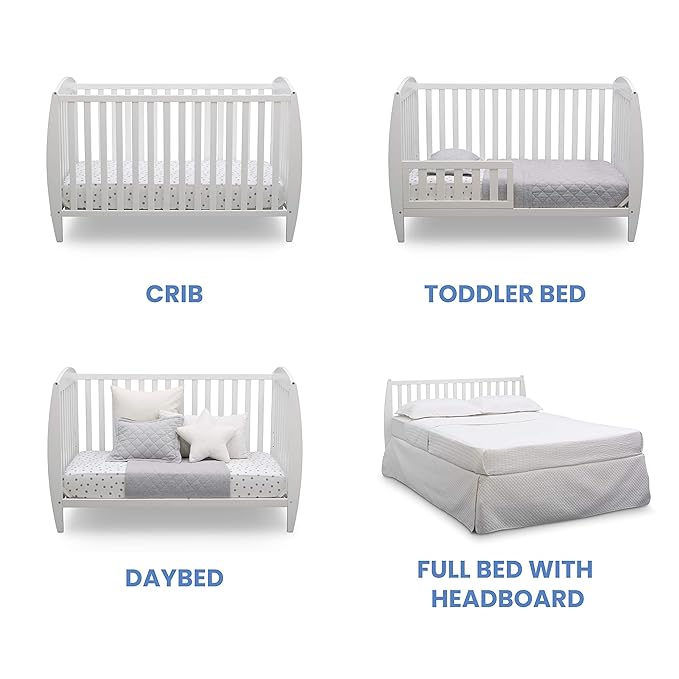 Delta Children Taylor 4-in-1 Convertible Baby Crib, Easy to Assemble, Sustainable New Zealand Wood, JPMA Certified, White - LeafyLoom