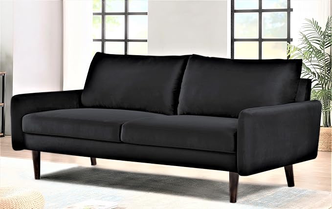 US Pride Furniture Kent Modern Velvet Sofa, Comfortable 3 Seater Couch for Living Rooms and Small Spaces, Ideal Studio Apartment Furniture with Sleek Design, Black - LeafyLoom