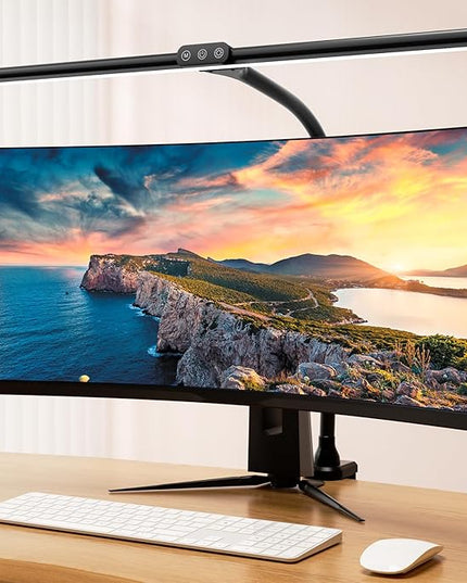 Hokone Desk Lamps for Home Office, 31.5" Wide Architect Desk Lamp with Clamp, Tall Office Lamp Dimmable, Black Desk Light with Timer, Bright Gooseneck Lamp for Workbench/Desktop - LeafyLoom