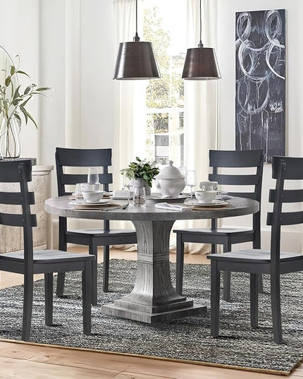 COLAMY Wooden Dining Chairs Set of 4, Ladder High Back Kitchen Side Chair, Farmhouse Armless Dining Room Chairs with Adjustable Foot Pegs, Black - LeafyLoom