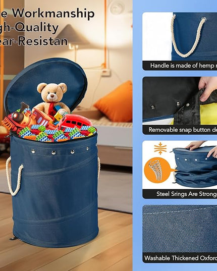 Toy Storage Basket + Play Mat for Kids Toy Chest Organizer Kids Toy Storage Organizer Foldable Big Storage Bins with Lids Large Toy Box for Boys Girls Toy Holders for Kids Rooms Nursery (Blue) - LeafyLoom