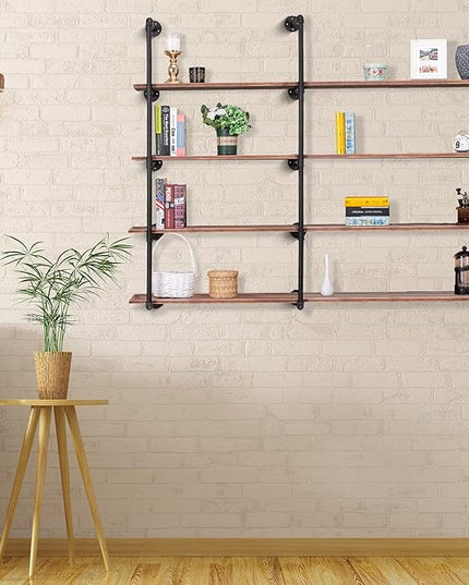 Pynsseu Industrial Wall Mounted Iron Pipe Shelf, Rustic DIY Open Bookshelf, Farmshouse Pipe Shelves for Kitchen Bathroom, 3 Pack - LeafyLoom
