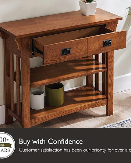 Leick Home 8261 Mission Impeccable Wood Bookcase with Drawers in Medium Oak - LeafyLoom