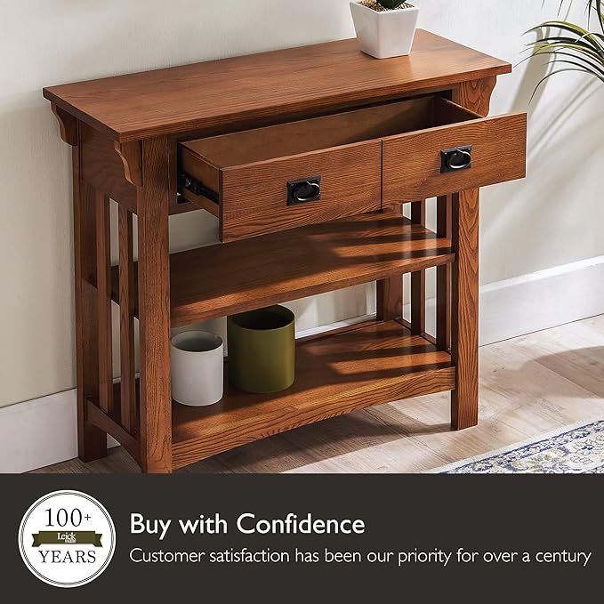 Leick Home 8261 Mission Impeccable Wood Bookcase with Drawers in Medium Oak - LeafyLoom