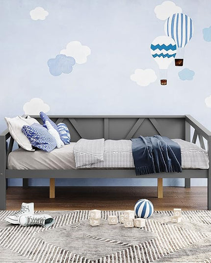 Jintop Full Size Daybed with Additional Storage Space,Sturdy Sofa Bed Frame W/ 8 Wood Slat Support,Easy to Install,for Teens Kids Girls Boys,Living Room Bedroom Apartment,Gray - LeafyLoom
