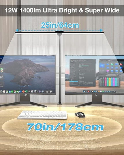 LED Desk Lamp for Home Office,Bright Double Head Desk Lamp with Clamp,Dimmable 5 Color Modes Desk Lighting,12W Eye-Caring Architect Table Lamp for Workbench,Monitor,Reading,Study,1400lm - LeafyLoom