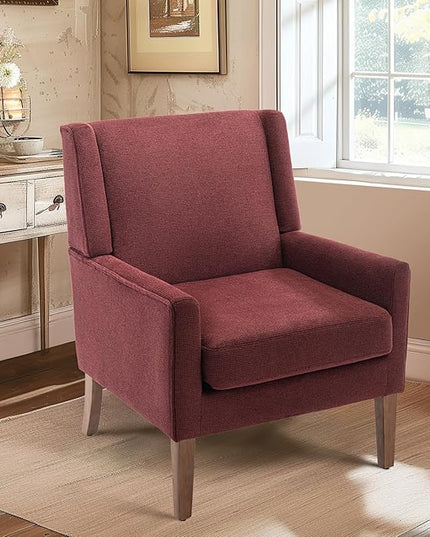 COLAMY Modern Wingback Living Room Chair, Upholstered Fabric Accent Armchair, Single Sofa chair with Lounge Seat and Wood Legs for Bedroom/Office/Reading Spaces, Red - LeafyLoom