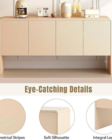 60" L Large Storage Space Sideboard with 4 Doors,Elegant Minimalist Style Buffet Cabinet,W/Adjustable Shelves and Rebound Device,Console Table for Living Room Entryway Kitchen,Apricot Cream - LeafyLoom