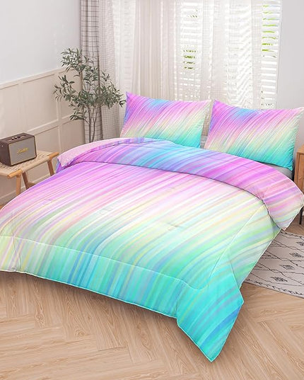 Bodhi pink full comforter set,comforter set for girls,tie dye bedding set for kids,kids girls bedding sets,full comforter sets for girls,3PCS rainbow bedding set with pillowcase - LeafyLoom