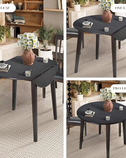 COLAMY 35.8" Wooden Kitchen Table, Expandable Folding Round Table for Small Spaces, Small Kitchen, Drop Leaf Dining Room Desk for Space, Home, Apartment, Office - DarkBrown - LeafyLoom