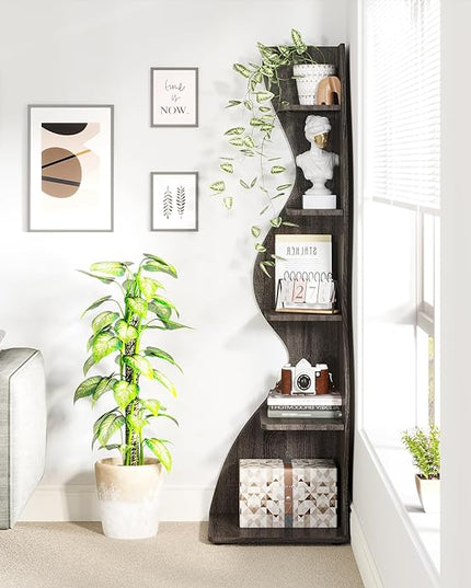 Small Corner Shelf, Modern 5-Tier Wall Corner Bookshelf, Stylish Bookcase Storage Rack for Small Space,Living Room. Bedroom - LeafyLoom