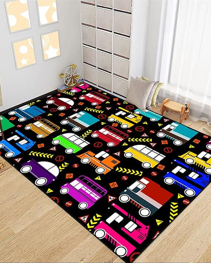 Car Play Mat Kids Rugs for Playroom Car Track Rug Kids Mat Construction Play Mat Car Play Rug Car Carpet for Kids Carpet for Bedroom Truck Rugs for Boys Room,Black 4'5''×6' - LeafyLoom