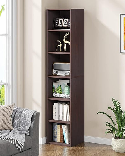 70.9 Inch Tall Narrow Bookcase, Corner Bookshelf 6 Tier Cube Display Shelf Storage Organizer for Small Space, Brown - LeafyLoom