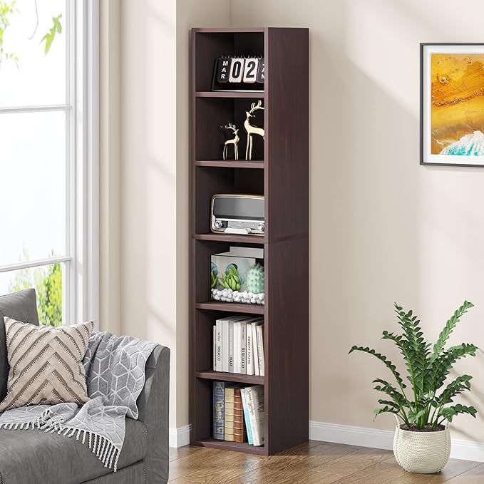70.9 Inch Tall Narrow Bookcase, Corner Bookshelf 6 Tier Cube Display Shelf Storage Organizer for Small Space, Brown - LeafyLoom
