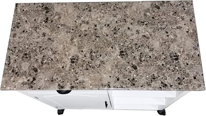 King's Brand White Finish Wood & Marble Vinyl Top Kitchen Storage Cabinet Cart - LeafyLoom
