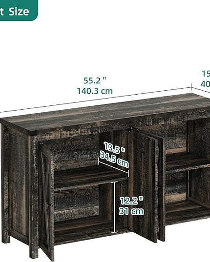 YITAHOME Farmhouse Sideboard Buffet Cabinet with Storage with 4 Doors, 55'' Large Kitchen Storage Cabinet, Wood Coffee Bar Cabinet with Adjustable Shelf for Kitchen, Living Room, Dark Oak - LeafyLoom