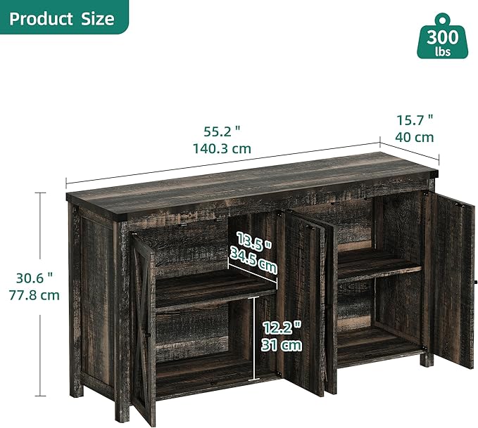 YITAHOME Farmhouse Sideboard Buffet Cabinet with Storage with 4 Doors, 55'' Large Kitchen Storage Cabinet, Wood Coffee Bar Cabinet with Adjustable Shelf for Kitchen, Living Room, Dark Oak - LeafyLoom