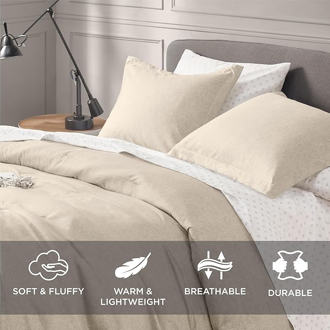 Beige Comforter Set Twin Size - Taupe Soft Luxury Chambray Printed, All Season Lightweight Breathable Bedding Set, 2 Pieces Including 1 Comforter and 1 Pillow Sham - LeafyLoom