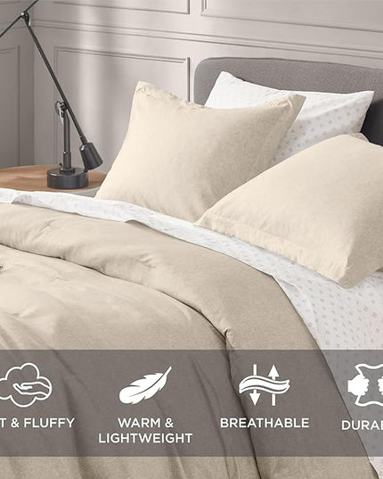 Beige Comforter Set King Size - Taupe Soft Luxury Chambray Printed, All Season Lightweight Breathable Bedding Set, 3 Pieces Including 1 Comforter and 2 Pillow Shams - LeafyLoom