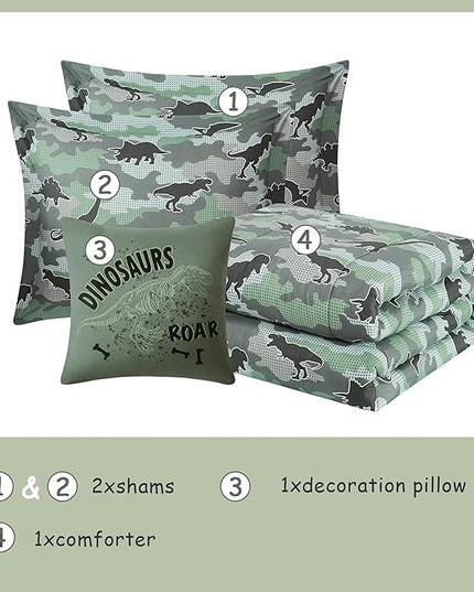 KALEIDOSPACE Kids Comforter Set Full Size for Boys, Glow in The Dark Dinosaur Bedding Set Full-1 Full Comforter, 1 Decor Pillow, 2 Pillow Shams - LeafyLoom