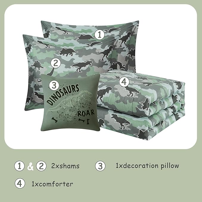 KALEIDOSPACE Kids Comforter Set Full Size for Boys, Glow in The Dark Dinosaur Bedding Set Full-1 Full Comforter, 1 Decor Pillow, 2 Pillow Shams - LeafyLoom