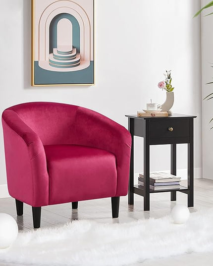 Yaheetech Club Chair, Velvet Accent Chair Upholstered Barrel Chair Sitting Chair with Armrest and Low Back for Living Room Bedroom, Rose Red - LeafyLoom