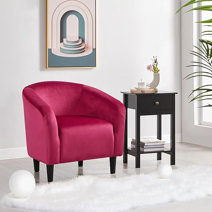 Yaheetech Club Chair, Velvet Accent Chair Upholstered Barrel Chair Sitting Chair with Armrest and Low Back for Living Room Bedroom, Rose Red - LeafyLoom