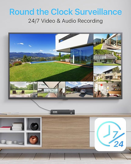 ZOSI 4K Spotlight PoE Security Camera System,8 Port 16CH 8MP NVR with 2TB HDD,4pcs 4K Outdoor Indoor PoE IP Cameras with 2 Way Audio and Siren,Night Vision,Person Vehicle Detection,for 24/7 Recording ZOSI