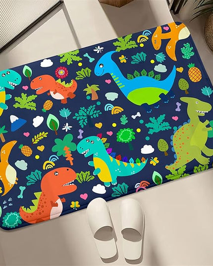 Dinosaur Rugs for Boys Bedroom Cute Dinosaur Area Rug and Leaves Print Dinosaur Rug Kids Rug Play Rug Dinosaur Carpets Cartoon Rug for Playroom Classroom,Blue 2'×3' - LeafyLoom
