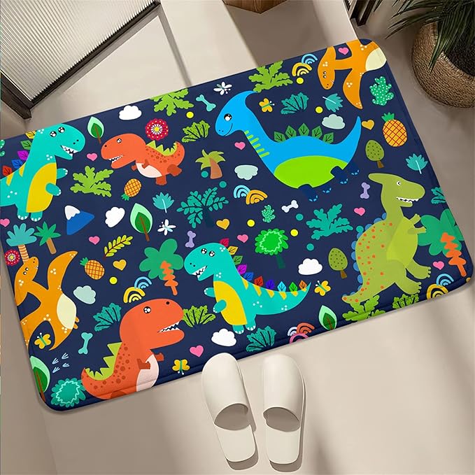 Dinosaur Rugs for Boys Bedroom Cute Dinosaur Area Rug and Leaves Print Dinosaur Rug Kids Rug Play Rug Dinosaur Carpets Cartoon Rug for Playroom Classroom,Blue 2'×3' - LeafyLoom