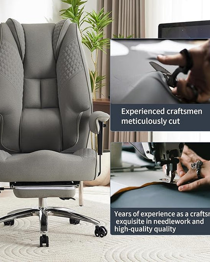 Big and Tall Office Chair 400lbs Wide Seat, Mesh High Back Executive Office Chair with Foot Rest, Ergonomic Office Chair Lumbar Support for Lower Back Pain Relief (Mesh Light Grey) - LeafyLoom