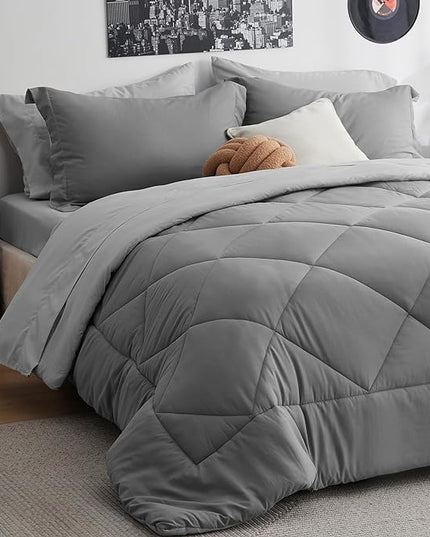 Bedsure California King Comforter Set - 7 Pieces Reversible Bed in a Bag California King with Comforters, Sheets, Pillowcases & Shams, Grey Bedding Sets - LeafyLoom