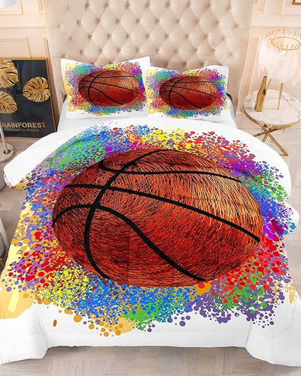 Tailor Shop Twin Size Comforter Set,Basketball Bedding Set for Boys Kids Teens,Sports Kids Basketball Comforter Sets with 1 Pillowcases - LeafyLoom