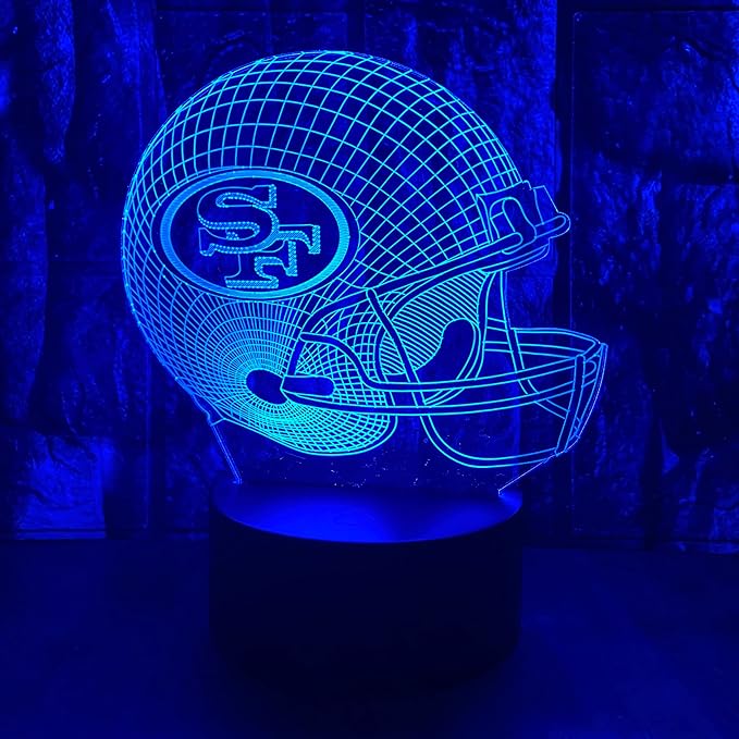 chenshiyan American Rugby Competition Football Helmet Shape 3D Optical Illusion LED Bedroom Decor Sleep Table Lamp with Remote 7 Colors Night Light Birthday Xmas Gifts for Kids SF Fans, Men, Women - LeafyLoom