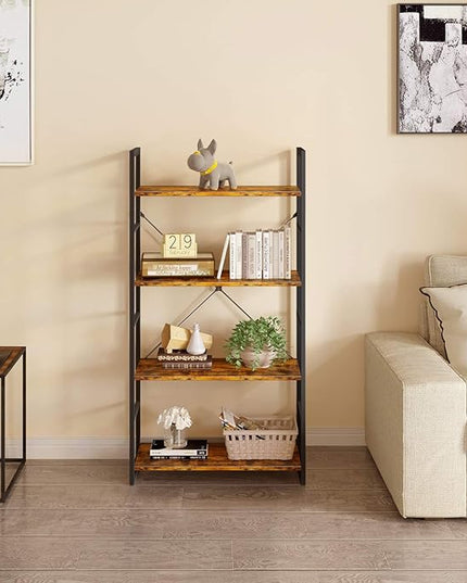ODK Bookshelf, 4 Tier Shelf Storage Organizer, Modern Book Shelf with Metal Frame for Bedroom, Living Room and Home Office, Rustic Brown - LeafyLoom