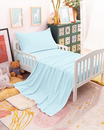 NTBAY Toddler Bedding Set - 4 Piece Soft and Breathable Crib Bedding Set for Boys and Girls, Includes Quilted Comforter, Fitted Sheet, Flat Top Sheet and Envelope Pillowcase, Aqua - LeafyLoom