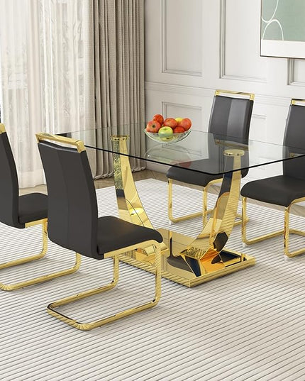 Modern Dining Chairs Set of 4,High Back Black Kitchen Chairs,Faux Leather Side Chair with Gold Plated Metal Legs,Easy to Clean Upholstered Dining Chairs,Ideal for Living Room(Gold Leg) - LeafyLoom