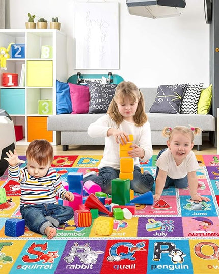IMIKEYA Kids Play Rug Mat Playmat with Colorful Pattern, Playtime Collection ABC Alphabet, Seasons, Months, Fruit and Shapes Educational Area Rug for Kids Playroom Bedrooms, 78.7 x 59 Inch - LeafyLoom