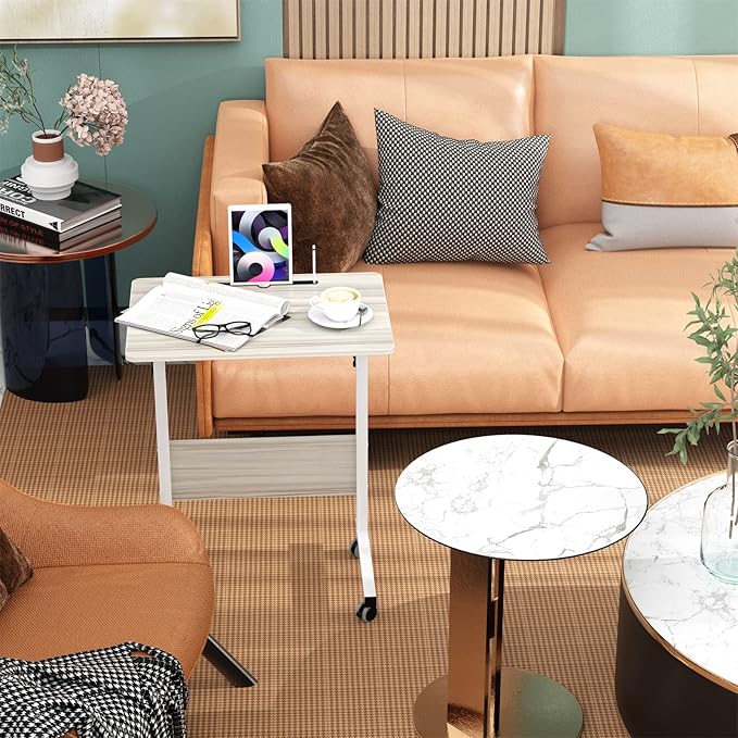 SogesGame End Table Height Adjustable Laptop Table, Portable Desk Cart Tray Mobile Side Table Sofa Table, Snack Table Industrial C Table for Coffee Snack Sofa,Maple,05#3-60MP-S8-US - LeafyLoom