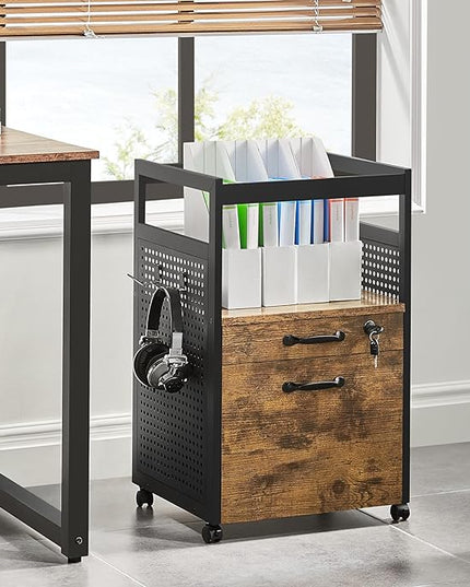 Yaheetech File Cabinets Industrial Office File Cabinet Mobile Filing Cabinet with Open Storage Shelf, Wood Filing Cabinet fits A4, Letter for Home Office Black/Rustic Brown - LeafyLoom