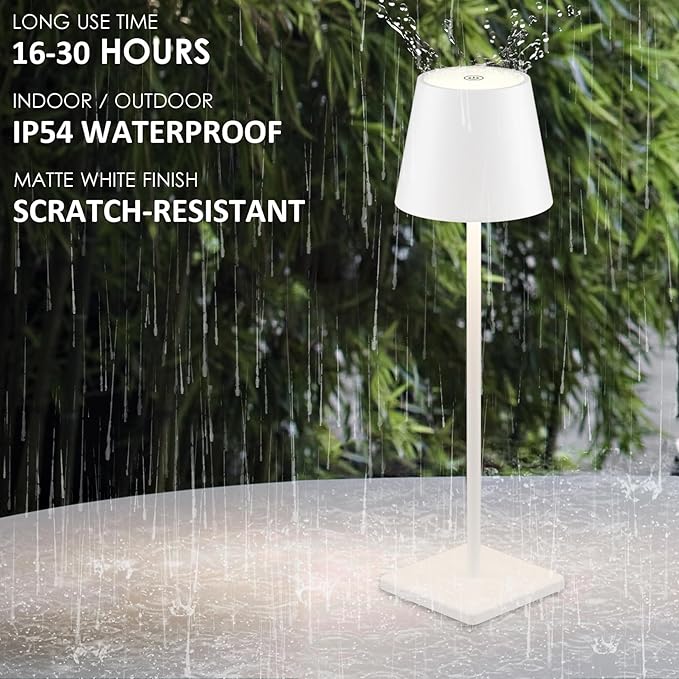 4-Pack Rechargeable Table Lamps, LED Cordless Table Lamp, 3W 6000mAh Battery Operated Table Light, Stepless Dimming Portable Table Light Waterproof for Restaurant/Indoor/Outdoor (White) - LeafyLoom