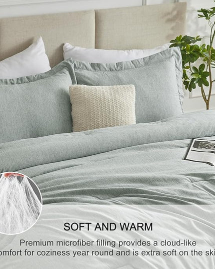 CozyLux Queen Size Comforter Set - 3 Pieces Sage Green Soft Luxury Cationic Dyeing Bedding Comforter for All Season, Breathable Lightweight Fluffy Boho Bed Sets with 1 Comforter and 2 Pillow Shams - LeafyLoom